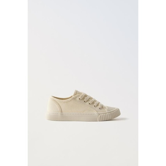 Zara Kids Canvas Sneakers Size 35 EU US‎ 3 Cream Lace-Up Rubber Toe Casual NWT - Picture 1 of 4